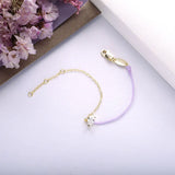 925 Silver Pink Purple Crystal Bracelet Golden Chain Rope Jewelry