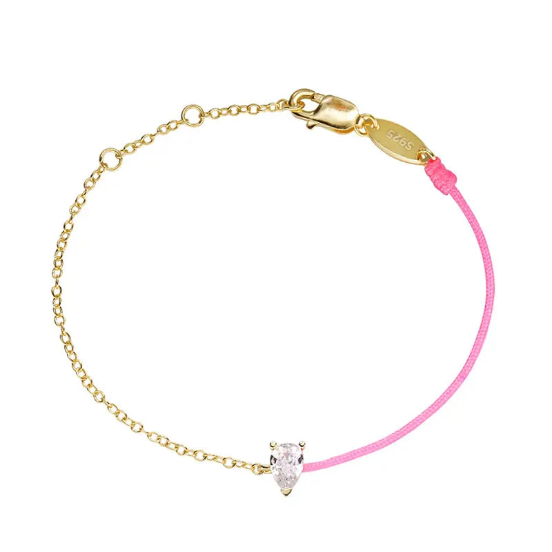 925 Silver Pink Purple Crystal Bracelet Golden Chain Rope Jewelry