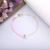 925 Silver Pink Purple Crystal Bracelet Golden Chain Rope Jewelry