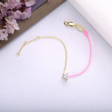 925 Silver Pink Purple Crystal Bracelet Golden Chain Rope Jewelry
