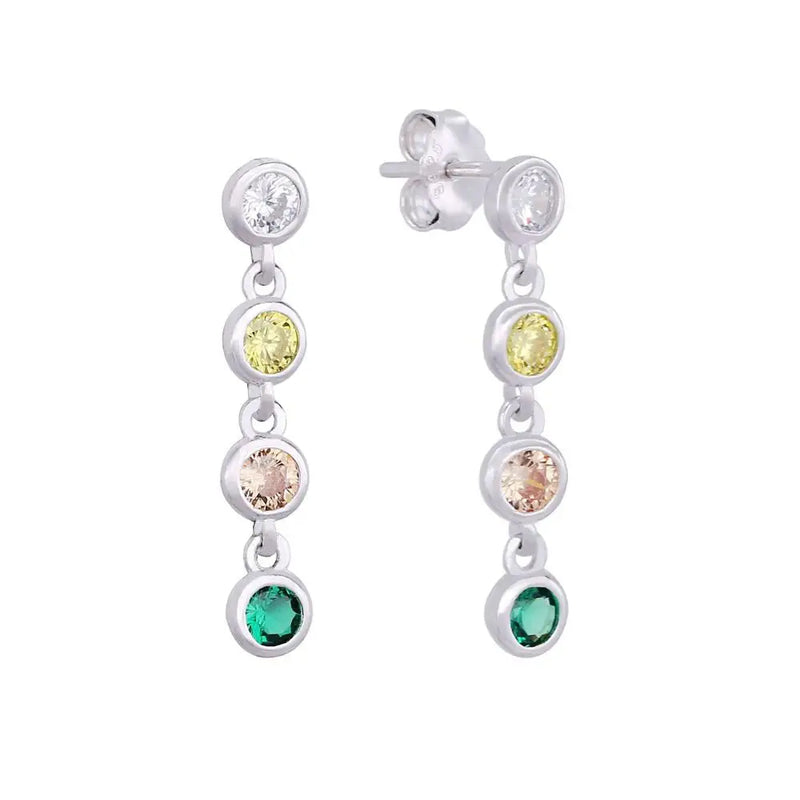 925 Silver Rainbow Zircon Dangle Stud Earring For Women