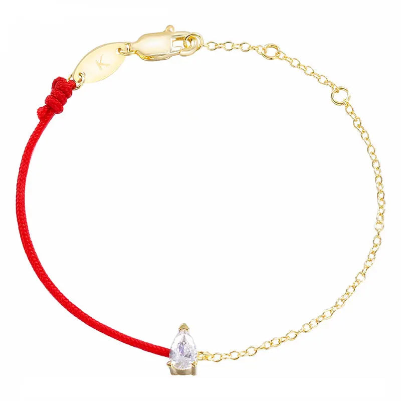 925 Silver Red Cord Bracelet CZ Crystal Chain Christmas