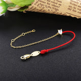 925 Silver Red Cord Bracelet CZ Crystal Chain Christmas