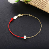 925 Silver Red Cord Bracelet CZ Crystal Chain Christmas