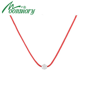 925 Silver Red Rope Line CZ Crystal Pendant Necklace Women Neck Christmas Gift