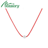925 Silver Red Rope Line CZ Crystal Pendant Necklace Women Neck Christmas Gift