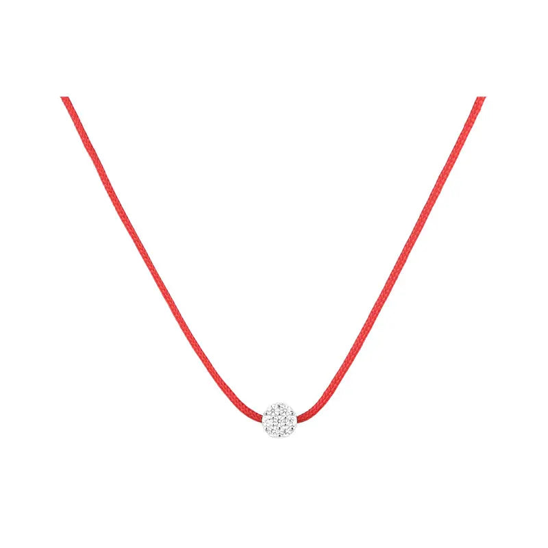 925 Silver Red Rope Line CZ Crystal Pendant Necklace Women Neck Christmas Gift