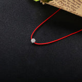 925 Silver Red Rope Line CZ Crystal Pendant Necklace Women Neck Christmas Gift