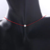 925 Silver Red Rope Line CZ Crystal Pendant Necklace Women Neck Christmas Gift