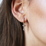 925 Silver Red Zircon Heart Drop Earring Full Crystal Cross Round Earrings