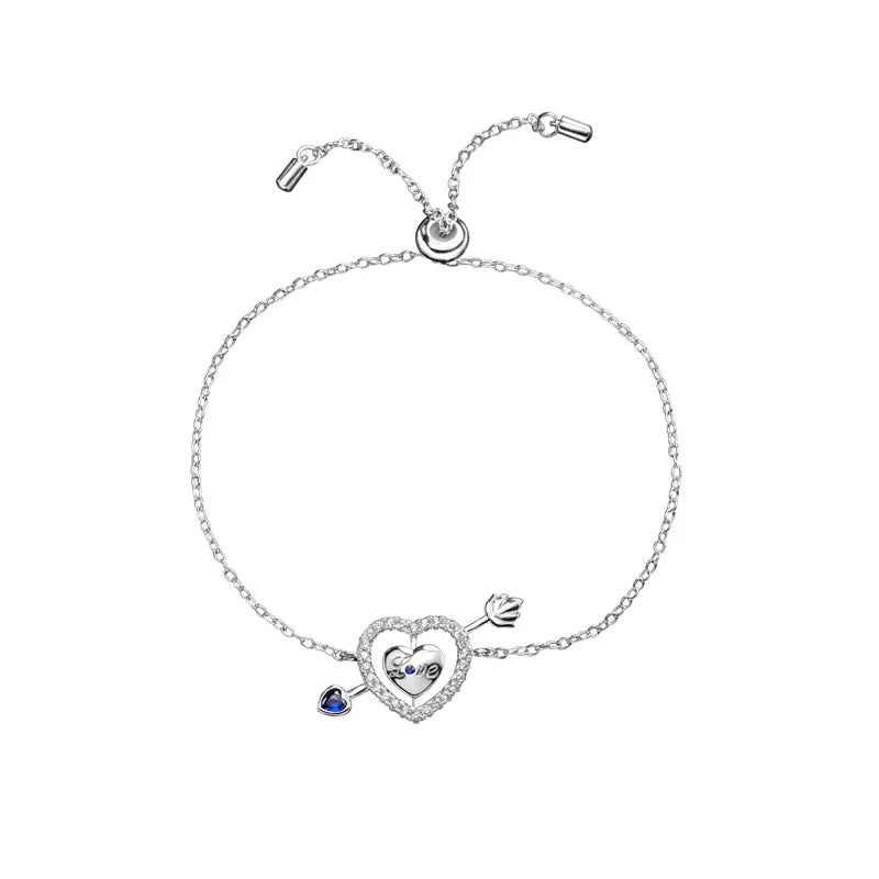 925 Silver Love Heartbeat Bracelet For Women Fine Chain Rotatable Jewelry