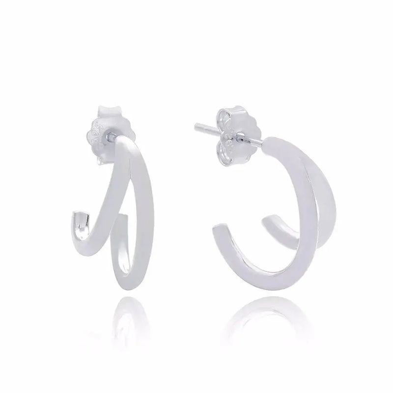 925 Silver Double Hook Stud Earring European Style Half Circle Jewelry