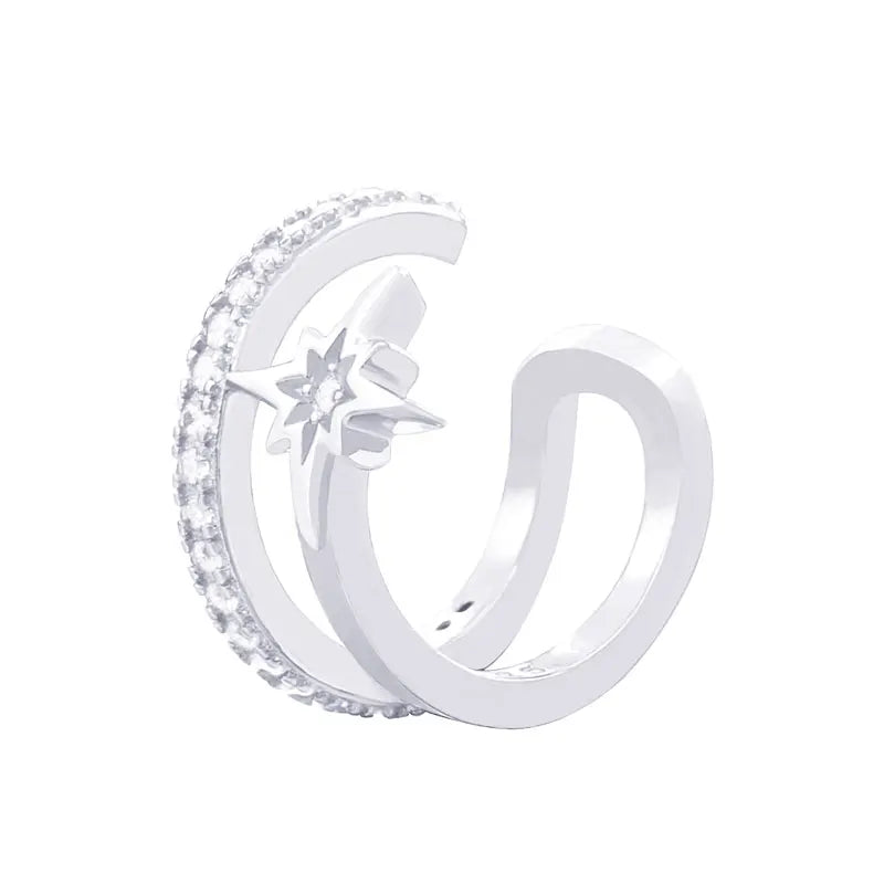 925 Silver Starfish Ear Cuff Zircon Crystal Jewelry