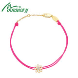 925 Silver Sunflower Hot Pink Ropes Bracelet for Mother's Gift