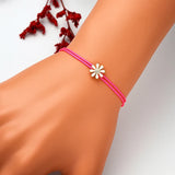 925 Silver Sunflower Hot Pink Ropes Bracelet for Mother's Gift