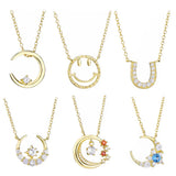 925 Silver U Horseshoes Smile Pendant Moon Necklace