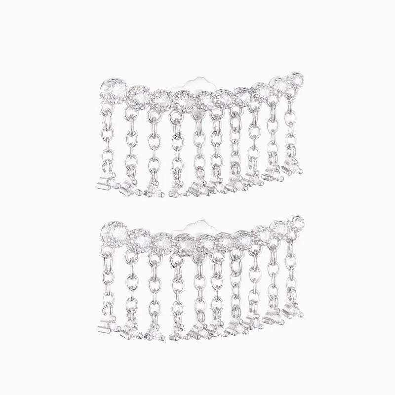 925 Silver Zircon Tassel Earrings for Women Piercing Dangler Jewelry