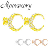 925 Silver Zircon Moon Stud Earring Xmas Party Letter C Jewelry