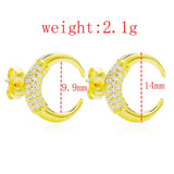 925 Silver Zircon Moon Stud Earring Xmas Party Letter C Jewelry