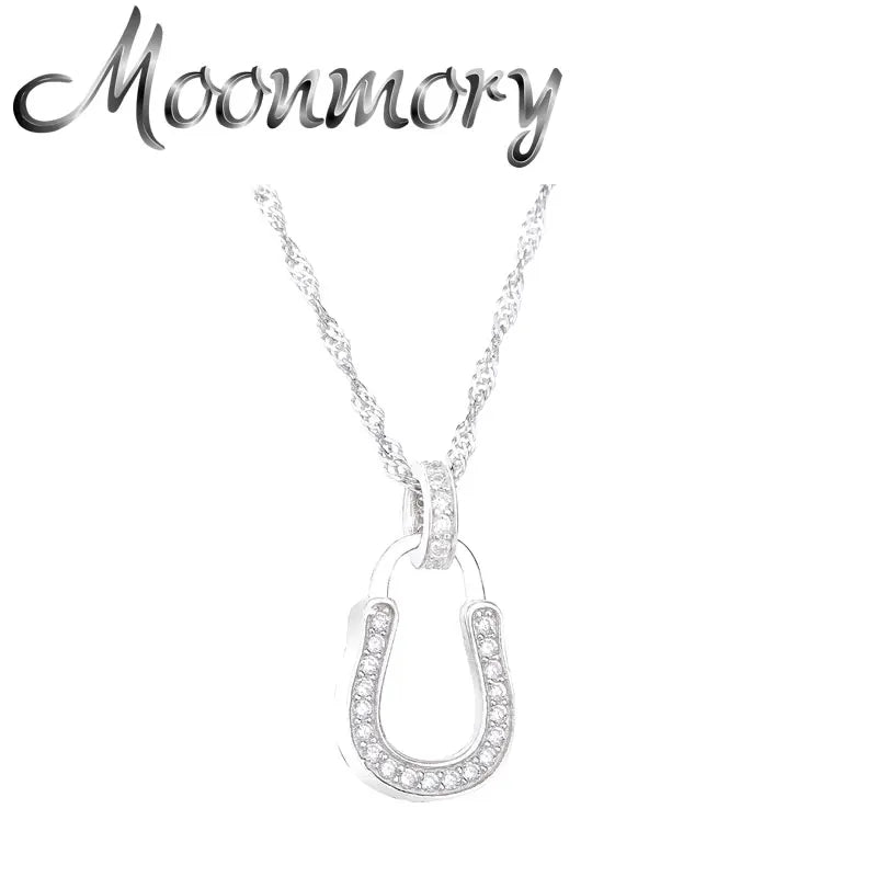 925 Silver Zircon Horseshoes Pendant Necklace for Women Wedding