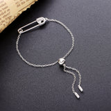 925 Silver Zircon Paper Clip Bracelet Adjustable for Women