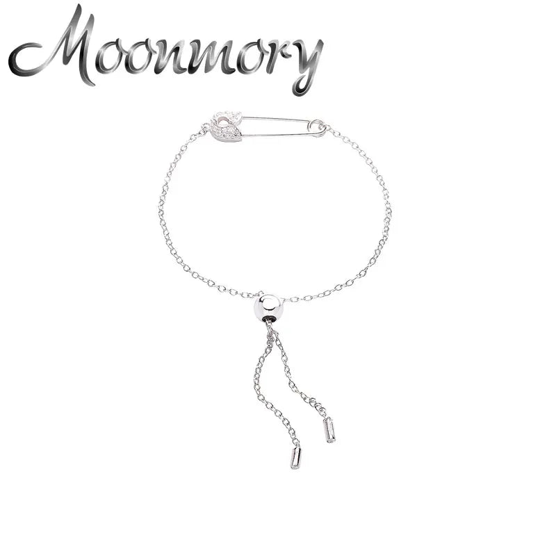 925 Silver Zircon Paper Clip Bracelet Adjustable for Women