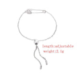 925 Silver Zircon Paper Clip Bracelet Adjustable for Women