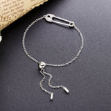 925 Silver Zircon Paper Clip Bracelet Adjustable for Women