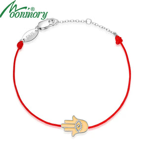 925 Silver Devil Eye Half Chain Bracelet Yellow Enamel Charm Red String