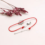 925 Silver Devil Eye Half Chain Bracelet Yellow Enamel Charm Red String