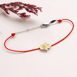 925 Silver Devil Eye Half Chain Bracelet Yellow Enamel Charm Red String