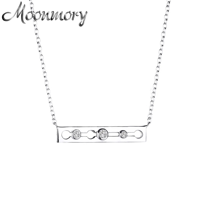 925 Silver Horizontal Bar Necklace with Zircon CZ Stones