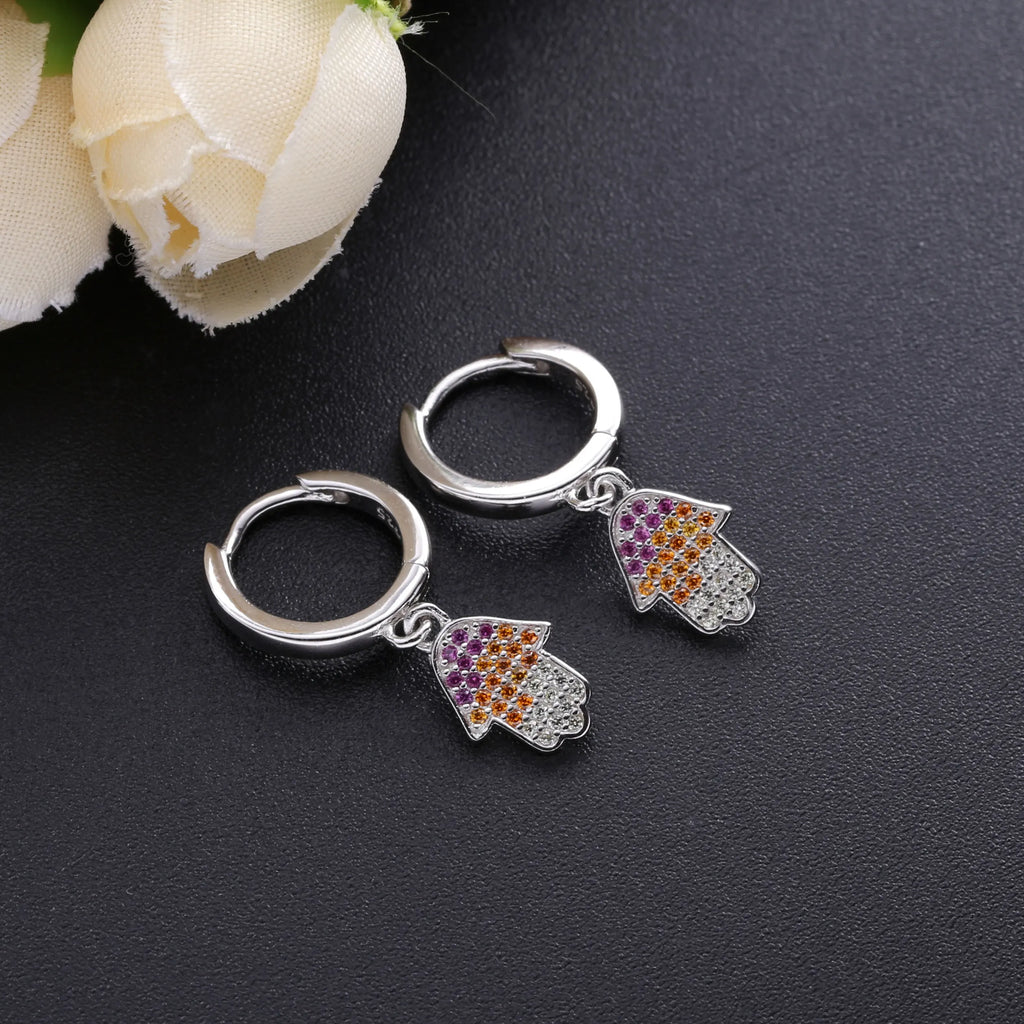 925 Silver Zircon Drop Earrings Evil Eye Hoop Jewelry