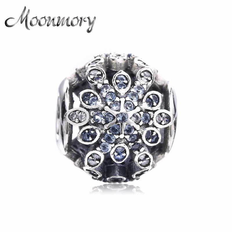 Crystalized Snowflakes Charm 925 Sterling Silver Bead With Clear Zircon
