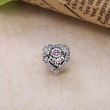 925 Sterling Silver Heart Charms Fits Bracelet Orchid Clear Pink CZ DIY Jewelry