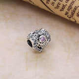 925 Sterling Silver Heart Charms Fits Bracelet Orchid Clear Pink CZ DIY Jewelry