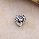 925 Sterling Silver Heart Charms Fits Bracelet Orchid Clear Pink CZ DIY Jewelry