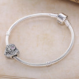 925 Sterling Silver Heart Charms Fits Bracelet Orchid Clear Pink CZ DIY Jewelry