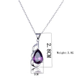 925 Silver Necklace Purple Zircon Pendant Water Drop