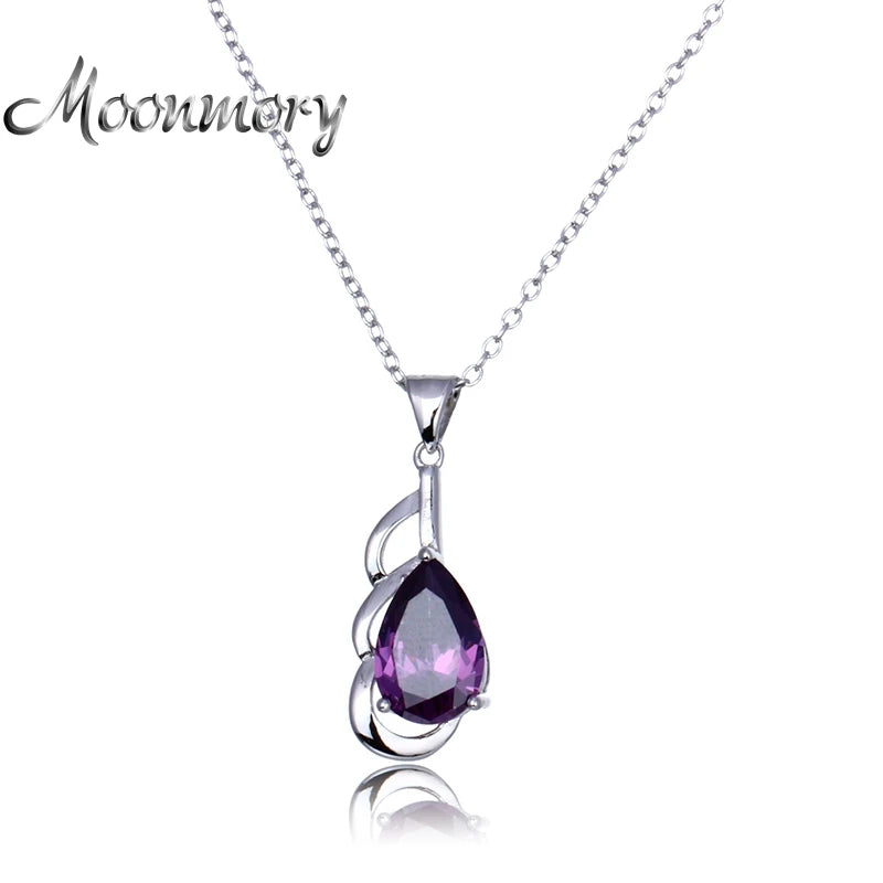 925 Silver Necklace Purple Zircon Pendant Water Drop