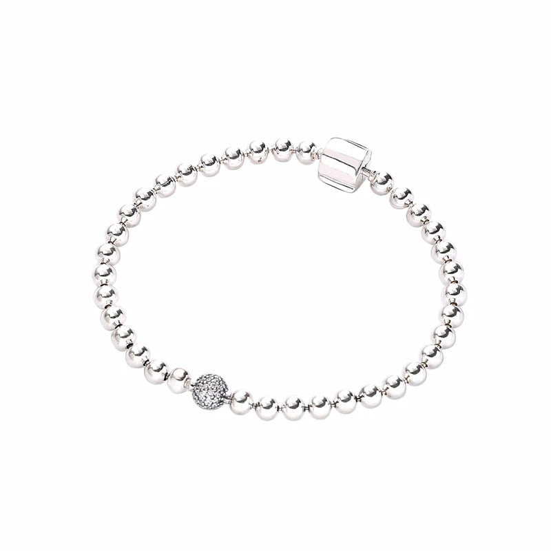 925 Silver Beads & Pave Bracelet Women Essence Charms Christmas Gift