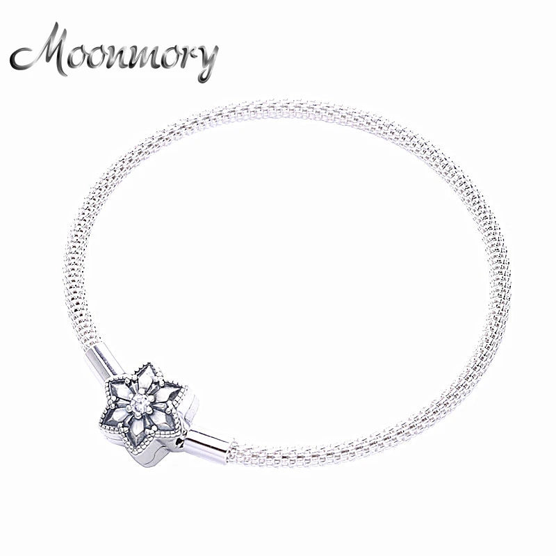 925 Silver Snowflake Star Bracelet Mesh DIY Beads