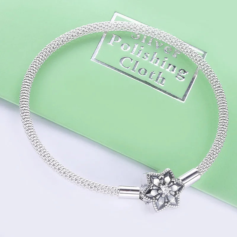 925 Silver Snowflake Star Bracelet Mesh DIY Beads