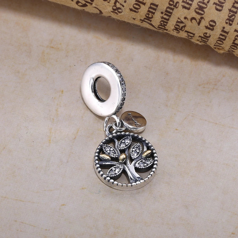 Family Tree Dangle 925 Sterling Silver Pendant Heritage Charm With Zircon