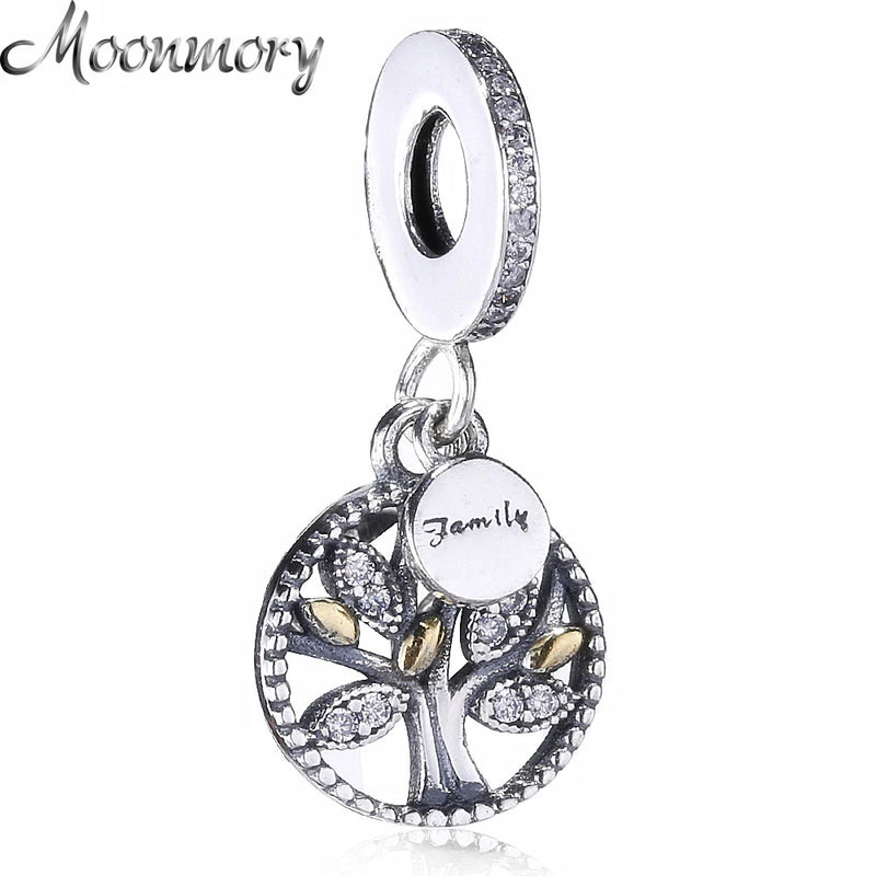 Family Tree Dangle 925 Sterling Silver Pendant Heritage Charm With Zircon