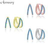 925 Silver CZ Turquoise Moon Hoop Earring Colorful Double Hoop Women Jewelry