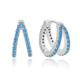 925 Silver CZ Turquoise Moon Hoop Earring Colorful Double Hoop Women Jewelry