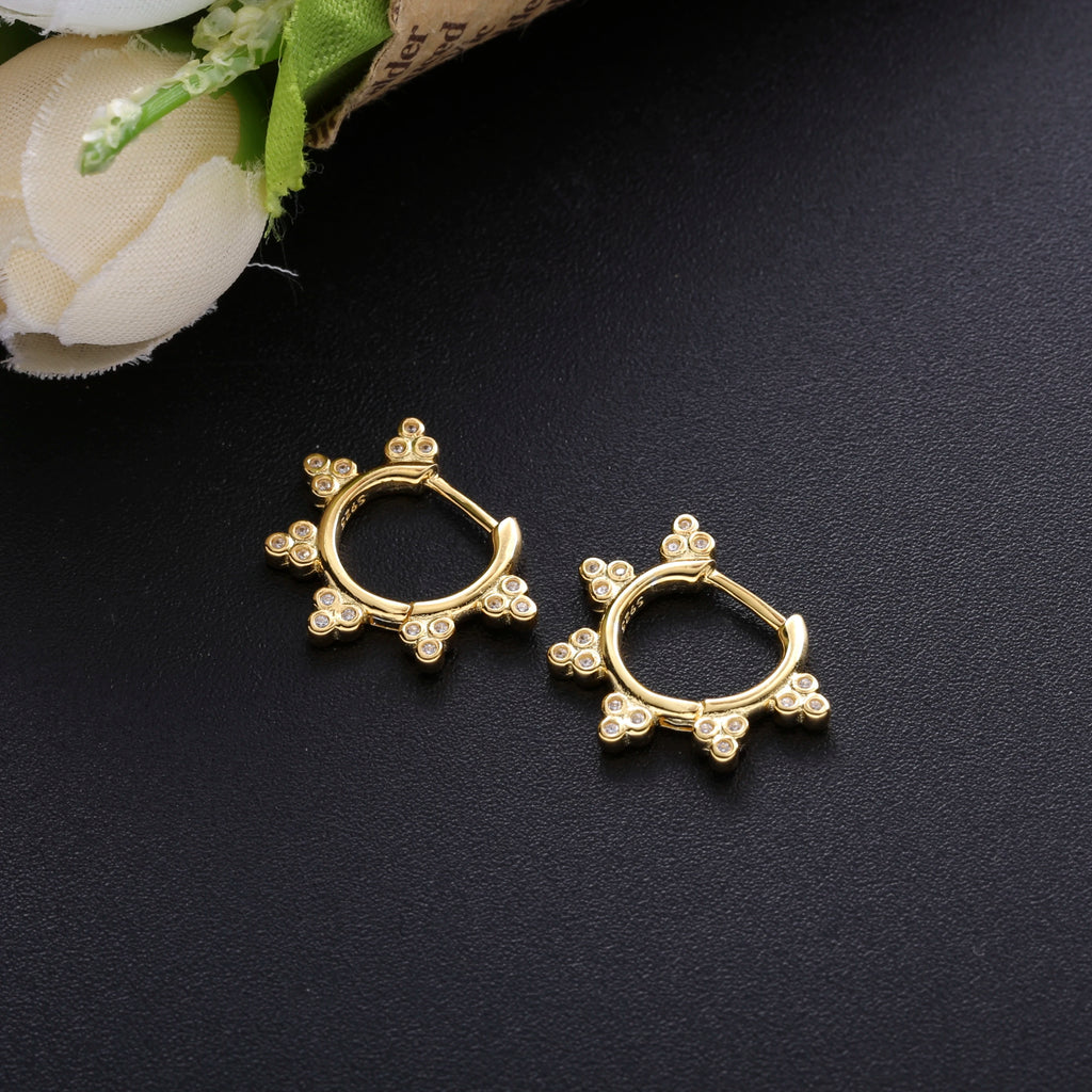 925 Silver Crystal Flower Hoop Earrings Vintage Jewelry Women