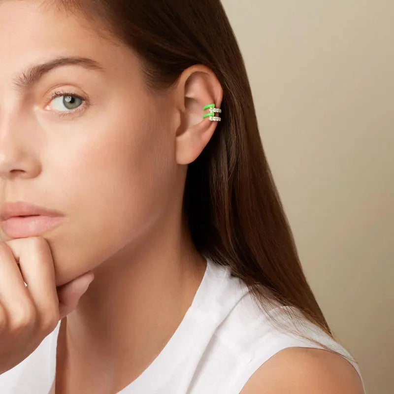 925 Silver Enamel Clips Earring Colorful Ear Cuff Women Party Jewelry