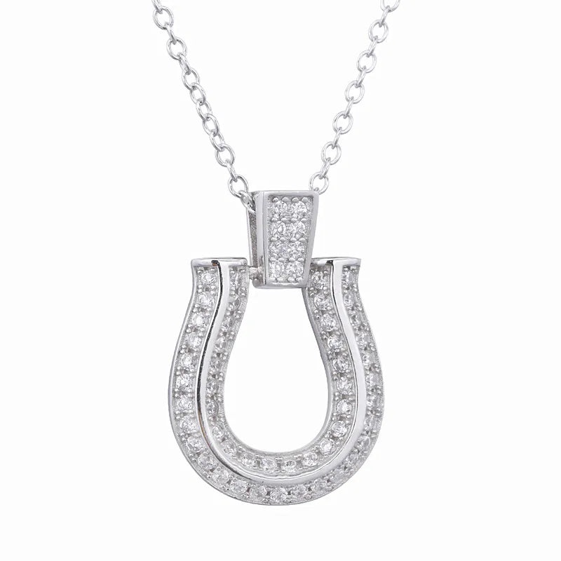 925 Silver Horseshoe U Shape Pendant Necklace for Women